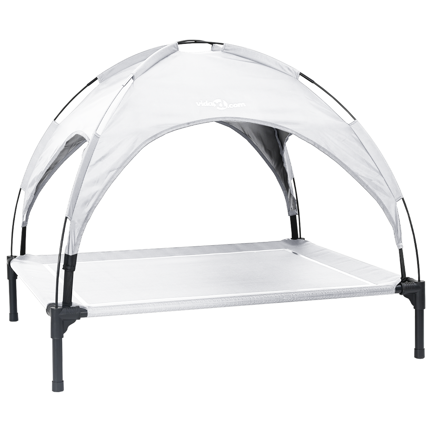 Hundeseng Hevet med avtagbart tak Sølvgrå XL stål