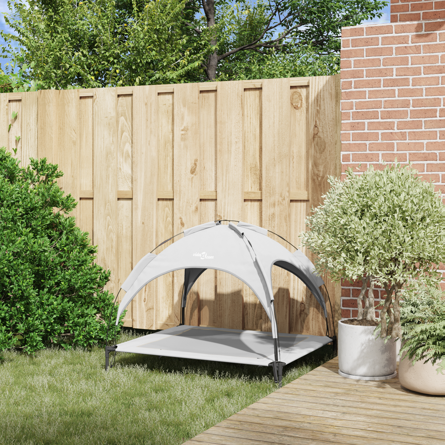 Hundeseng Hevet med avtagbart tak Sølvgrå XL stål