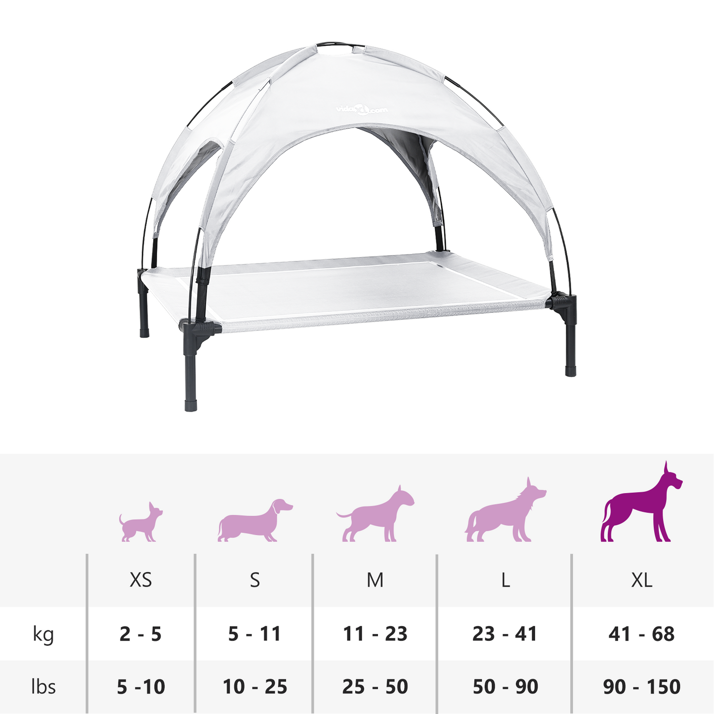 Hundeseng Hevet med avtagbart tak Sølvgrå XL stål