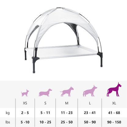 Hundeseng Hevet med avtagbart tak Sølvgrå XL stål