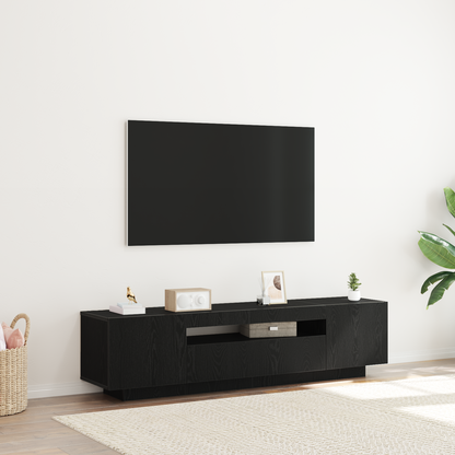 TV-Møbel Svart Eik TV-benk med LED-lys 160x35x40 cm,