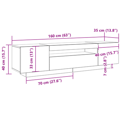 TV-Møbel Svart Eik TV-benk med LED-lys 160x35x40 cm,
