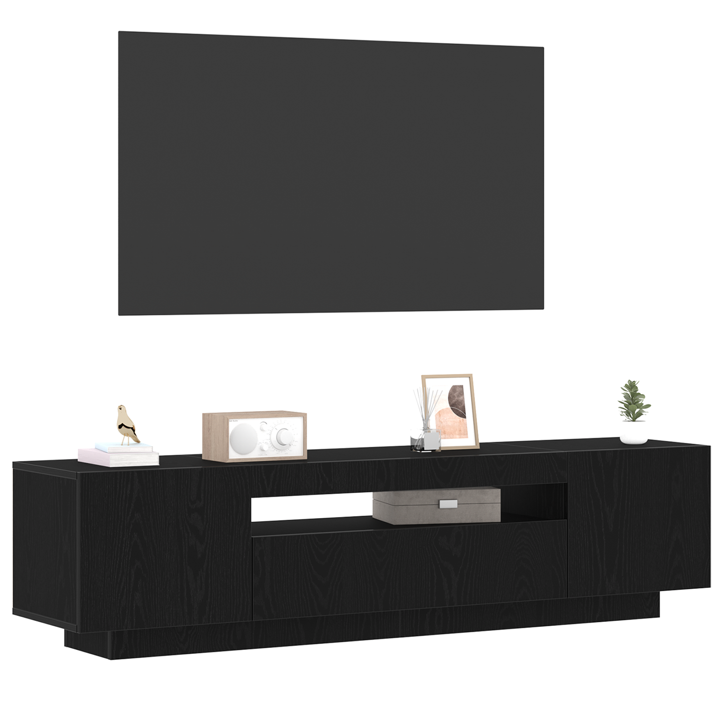 TV-Møbel Svart Eik TV-benk med LED-lys 160x35x40 cm,