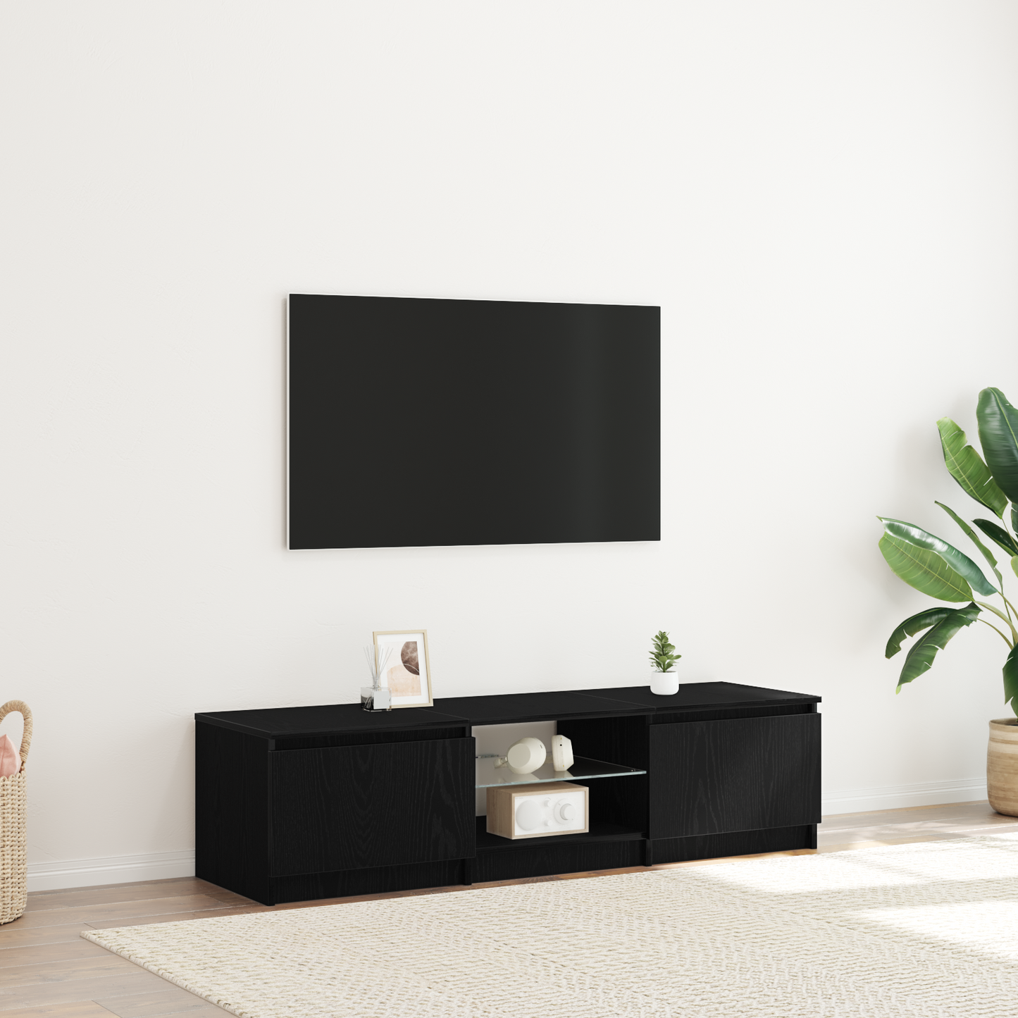 TV-Møbel Svart Eik TV-benk med LED-lamper 140 x 40 x 35,5 cm -