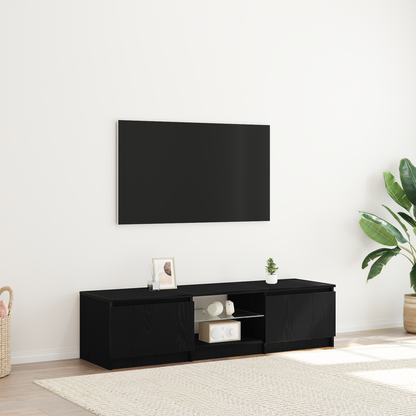 TV-Møbel Svart Eik TV-benk med LED-lamper 140 x 40 x 35,5 cm -
