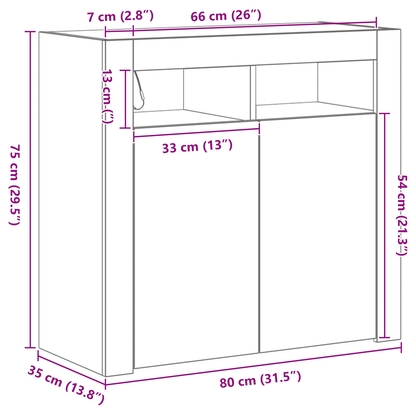 Skjenk Svart Eik med LED-lamper 80x35x75 cm,