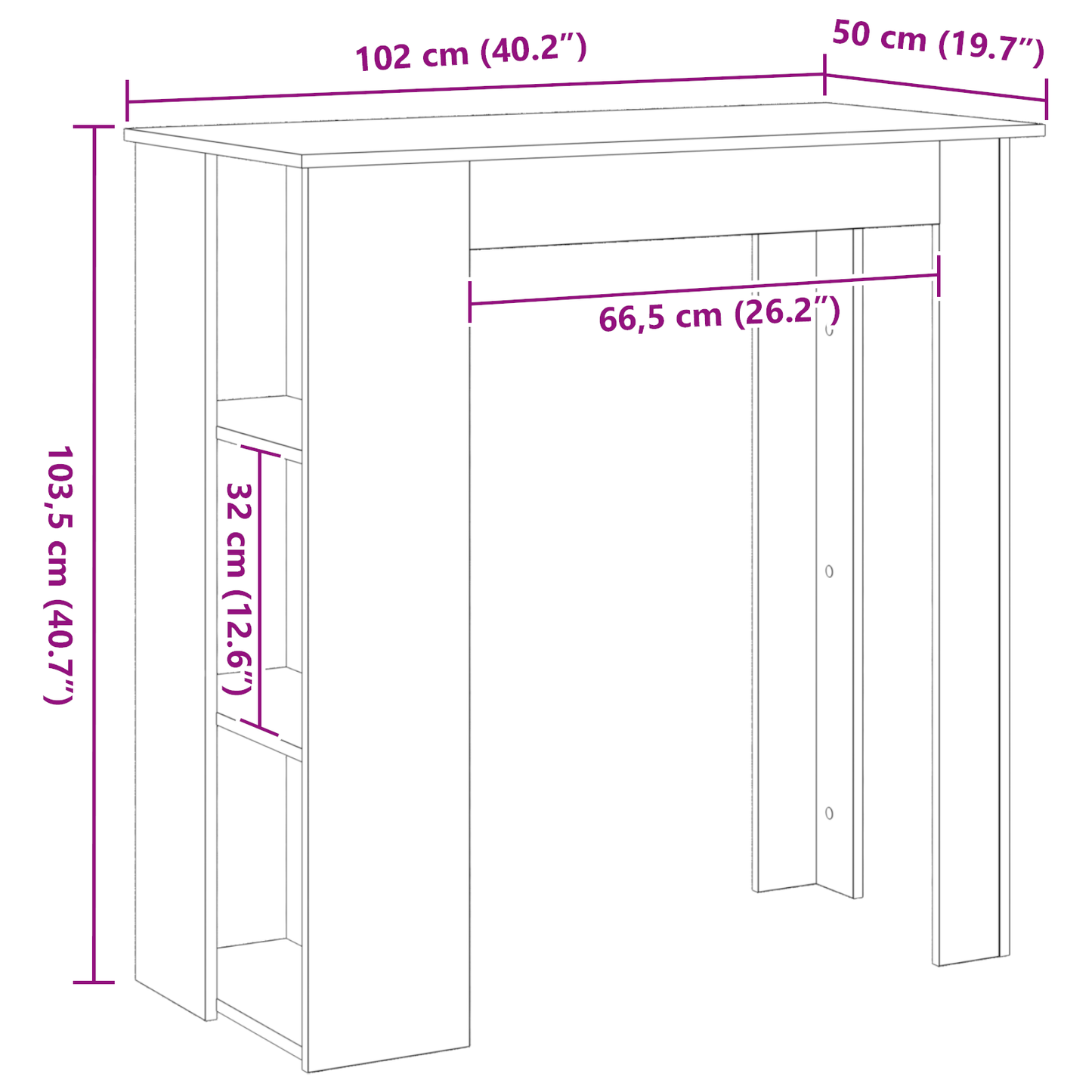 Barbord med hylle - Svart eik, 102x50x103,5 cm, Laget av konstruert tre