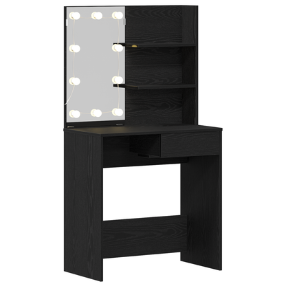 Sminkebord Svart Eik LED 74.5x40x141 cm,