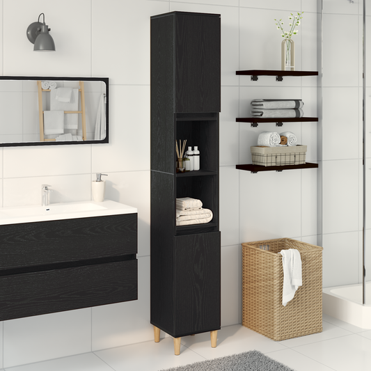 Baderomsskap Svart Eik 30x30x190 cm Konstruert Tre