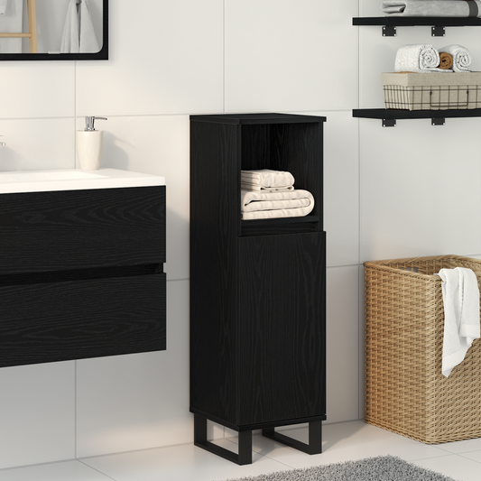 Baderomsskap Svart Eik 30x30x100 cm Konstruert Tre