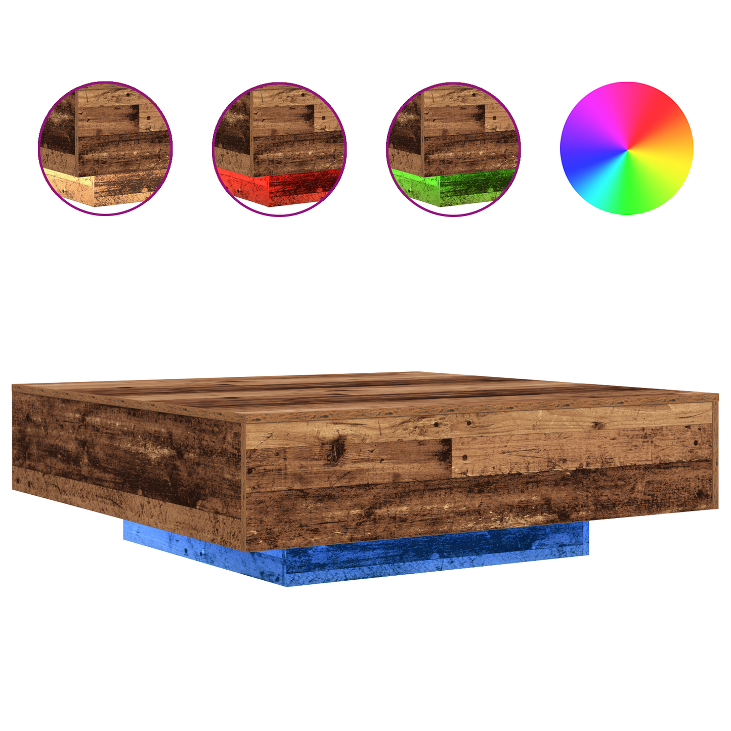 Salongbord Sofabord Tre med LED-belysning Gamle Treverk 100x100x31 cm