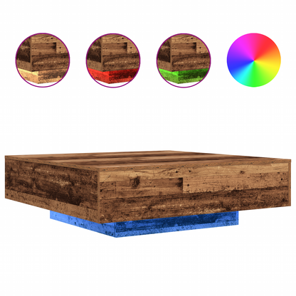 Salongbord Sofabord Tre med LED-belysning Gamle Treverk 100x100x31 cm