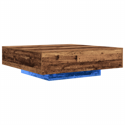 Salongbord Sofabord Tre med LED-belysning Gamle Treverk 100x100x31 cm