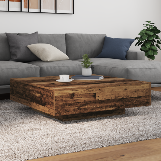 Salongbord Sofabord Tre med LED-belysning Gamle Treverk 100x100x31 cm