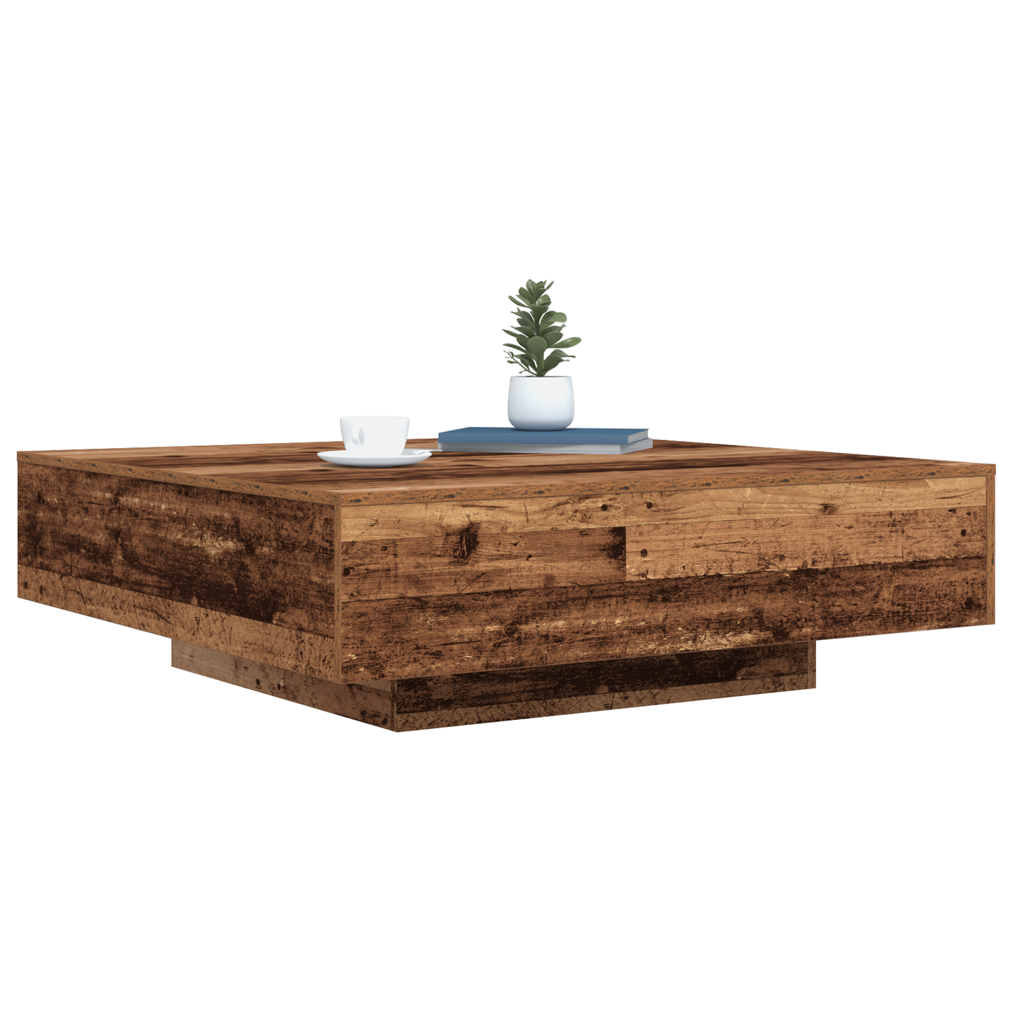 Salongbord Sofabord Tre med LED-belysning Gamle Treverk 100x100x31 cm