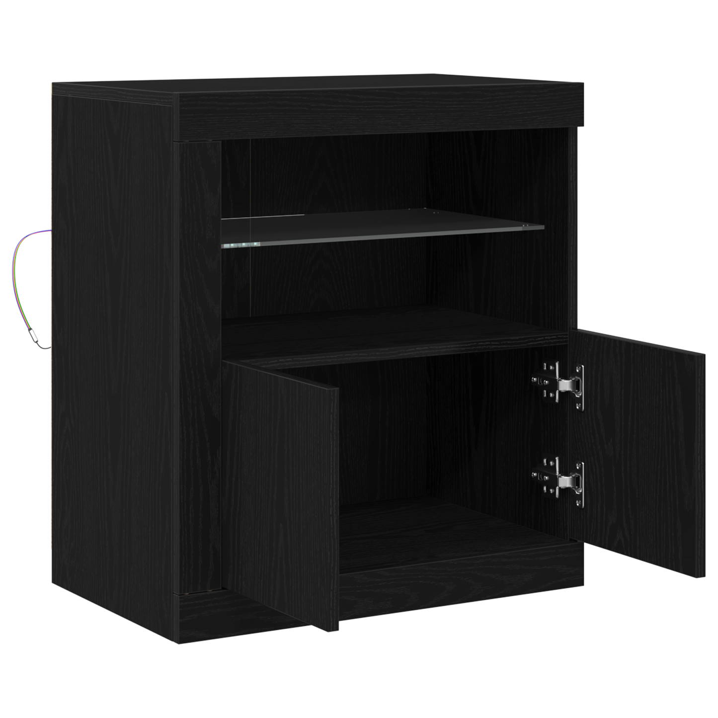 Skjenk Svart Eik med LED-lamper 60,5x37x67 cm