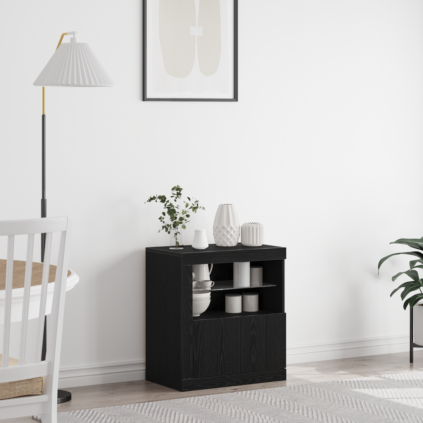 Skjenk Svart Eik med LED-lamper 60,5x37x67 cm