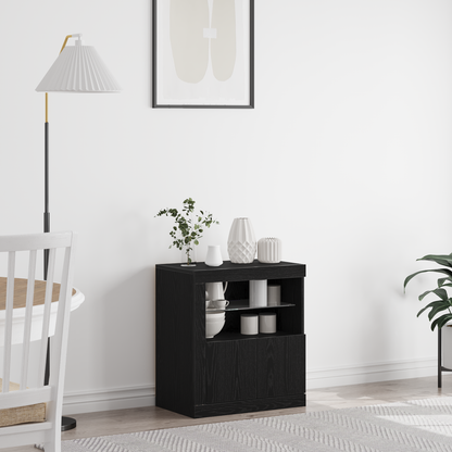 Skjenk Svart Eik med LED-lamper 60,5x37x67 cm