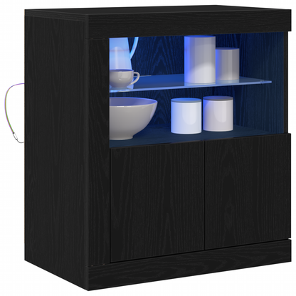 Skjenk Svart Eik med LED-lamper 60,5x37x67 cm