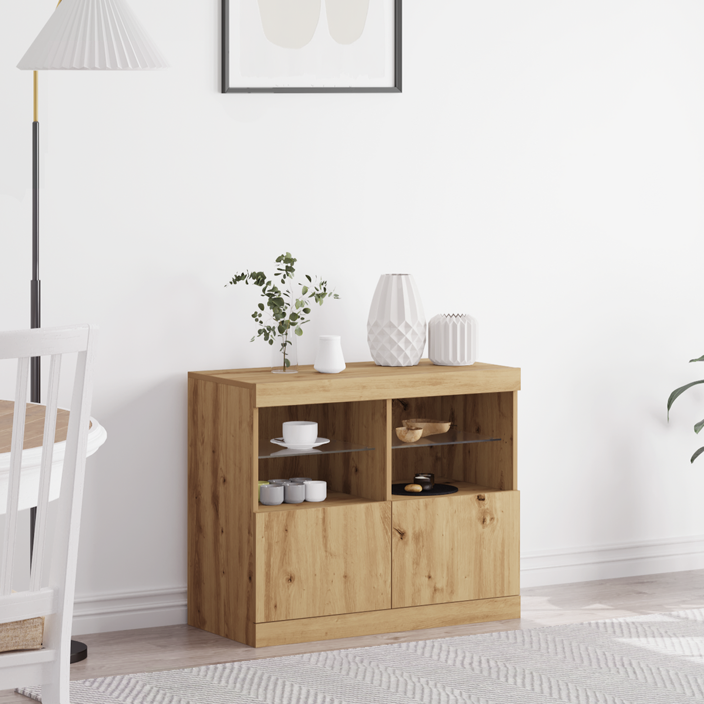 Skjenk Artisan Eik med LED-lamper 81x37x67 cm