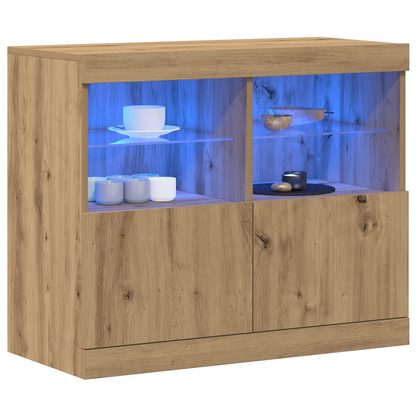 Skjenk Artisan Eik med LED-lamper 81x37x67 cm