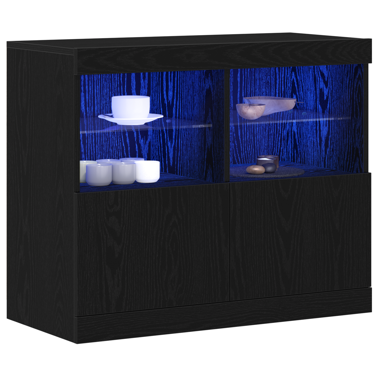 Skjenk Svart Eik med LED lys 81x37x67 cm