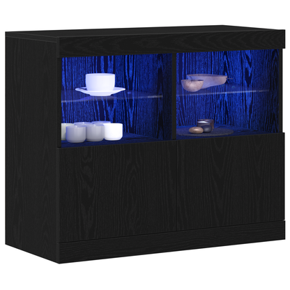 Skjenk Svart Eik med LED lys 81x37x67 cm