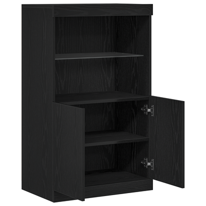 Skjenk Svart Eik med LED-lamper 60x37x100 cm