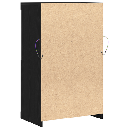 Skjenk Svart Eik med LED-lamper 60x37x100 cm