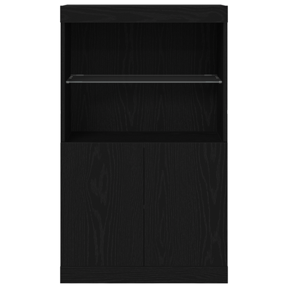 Skjenk Svart Eik med LED-lamper 60x37x100 cm