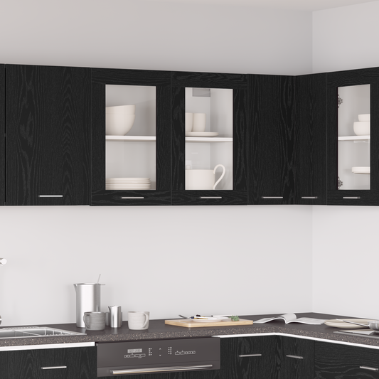 Svart Eik Hengende Glasskap 80x31x60 cm laget av konstruert tre