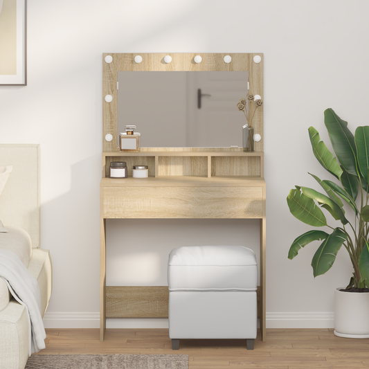 Smykkebord med LED-lys i Sonoma Eik 79x41x135 cm