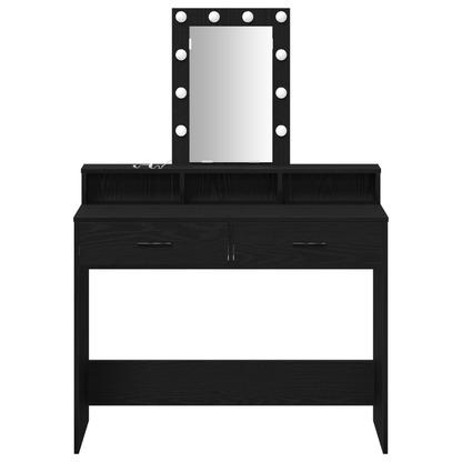 Sminkebord Svart Eik LED 100x41x140 cm