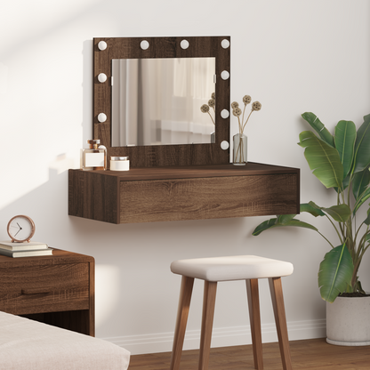 Sminkebord Brun Eik Vegghengt LED