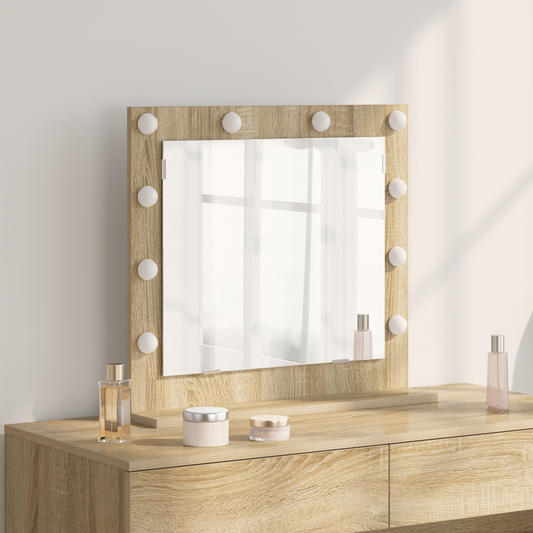 Sminkespeil med LED-lys Sonoma Eik 60x55x18 cm