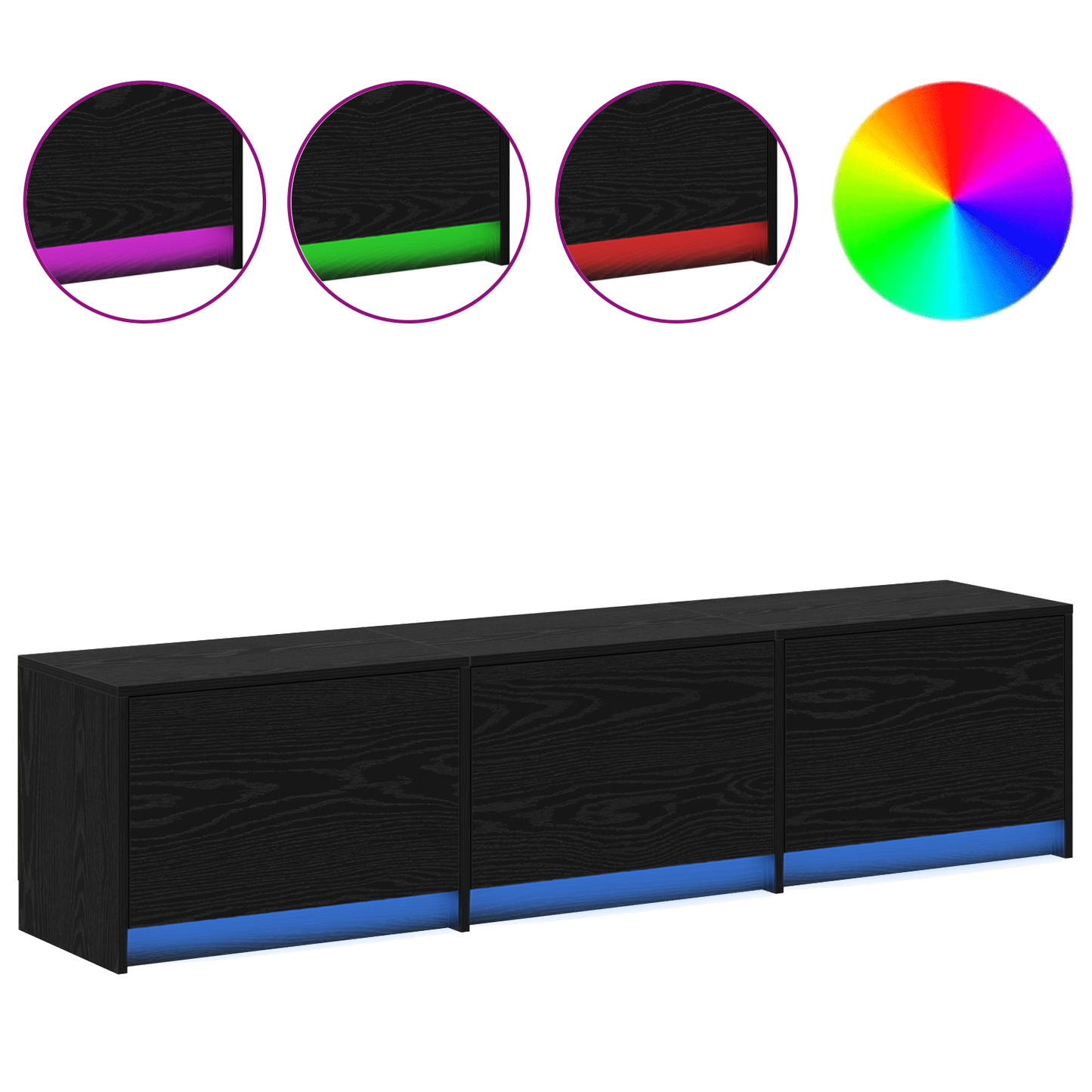 TV-Møbel Svart Eik TV-stativ med LED 162,5x34x40 cm
