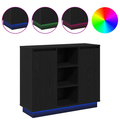 Skjenk Svart Eik med LED 90x32x75 cm