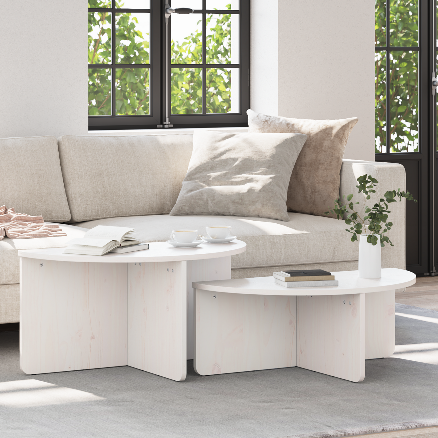Salongbord Sofabord Hvit 2 stk 79 x 39.5 x 40 cm Massiv furu tre