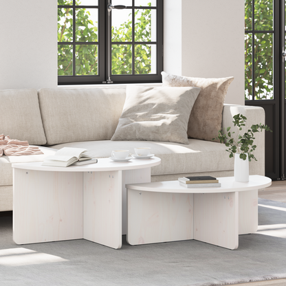 Salongbord Sofabord Hvit 2 stk 79 x 39.5 x 40 cm Massiv furu tre