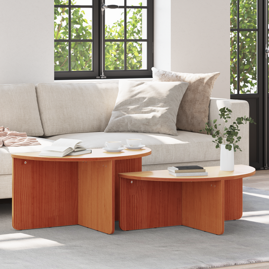 Salongbord Sofabord Tre 2 stk Voksbrun 79 x 39.5 x 40 cm Massiv furu tre