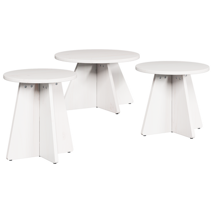 Salongbord Sofabord Hvit Sett 3 stk 49 x 49 x 30 cm Massiv furu tre