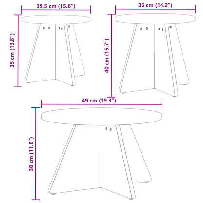 Salongbord Sofabord Hvit Sett 3 stk 49 x 49 x 30 cm Massiv furu tre