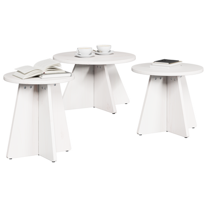 Salongbord Sofabord Hvit Sett 3 stk 49 x 49 x 30 cm Massiv furu tre