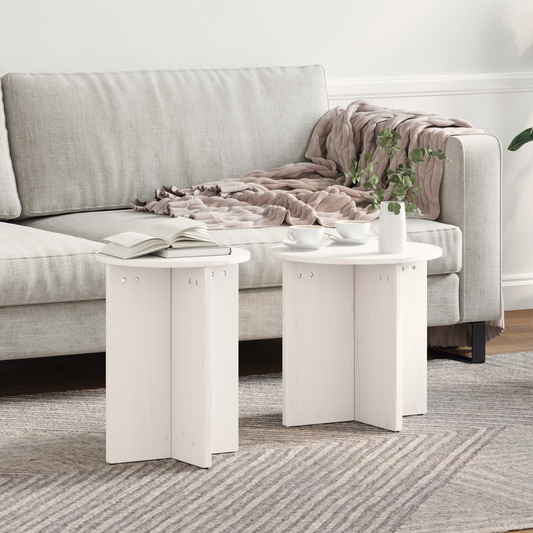 Sidebord Hvit. Sett 2 stk 41,5 x 41,5 x 41 cm Massiv furu tre