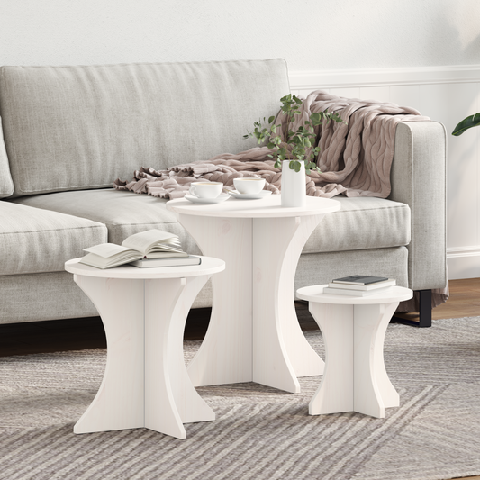 Salongbord Sofabord Hvit Sett 3 stk 46 x 46 x 47 cm Massiv furu tre