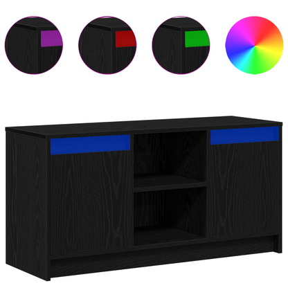 TV-Møbel Svart Eik TV-skap med LED-belysning i, 100x34x50 cm,
