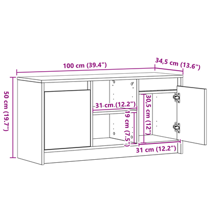 TV-Møbel Svart Eik TV-skap med LED-belysning i, 100x34x50 cm,